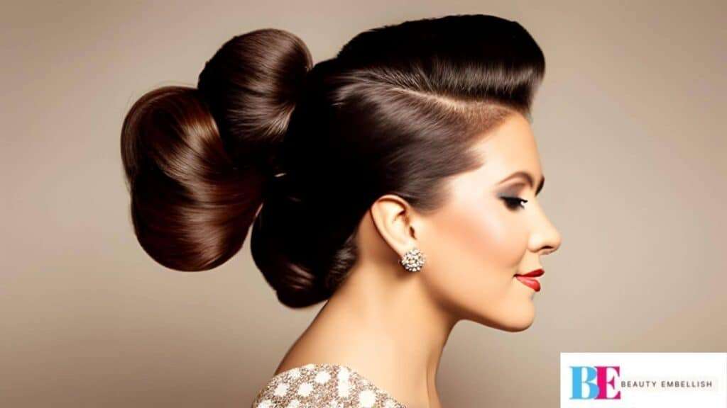 Woman using a hairpin to gently pin her hair back.