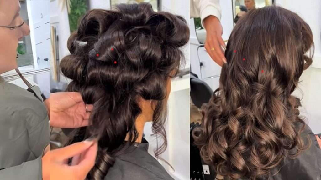 Beginner creating pin curls with step-by-step guide.